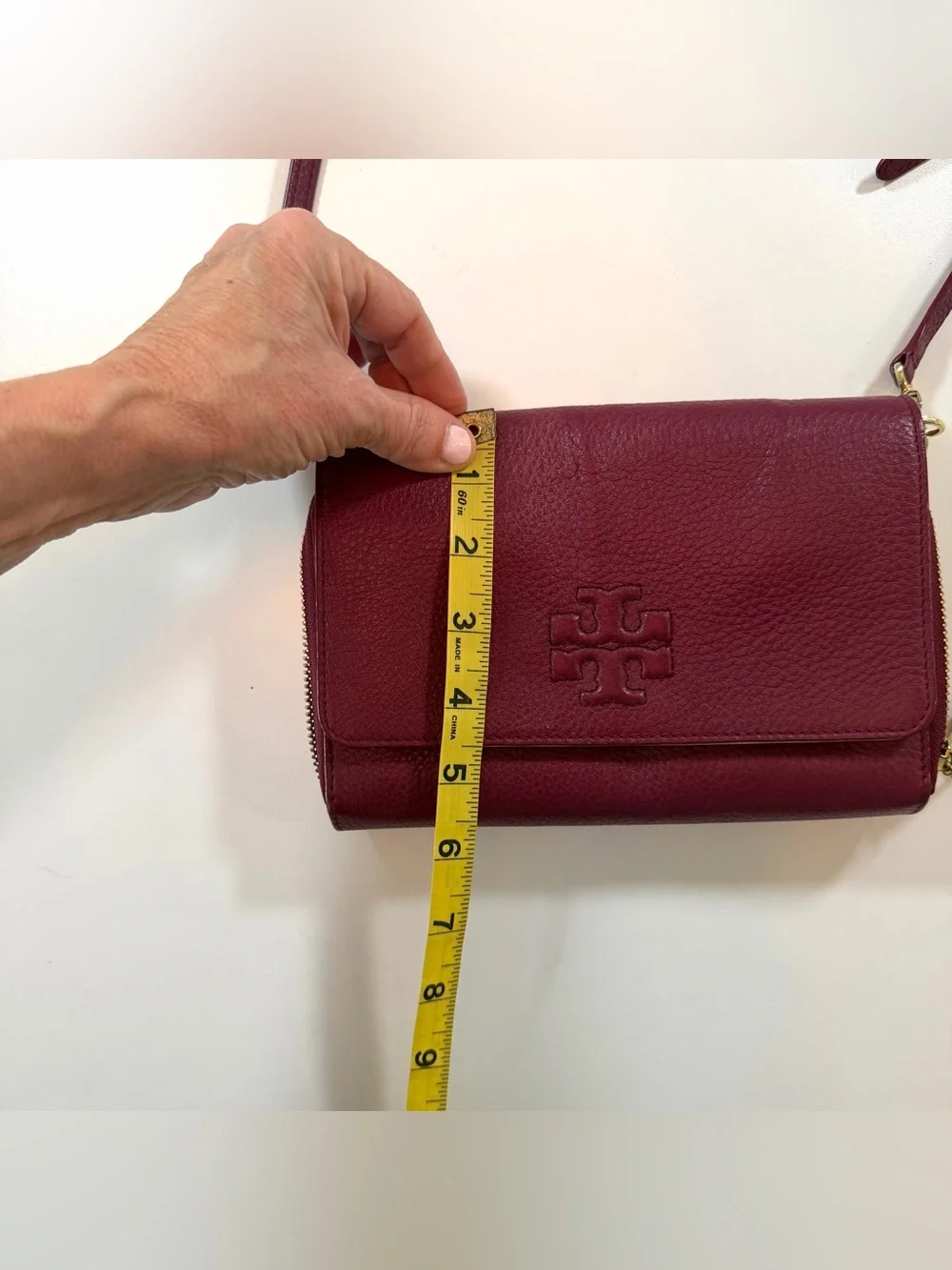 Tory Burch Taylor Mini Foldover Crossbody Burgundy Pebbled Leather